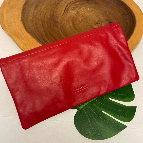 India Hicks Red Leather Zippered Clutch